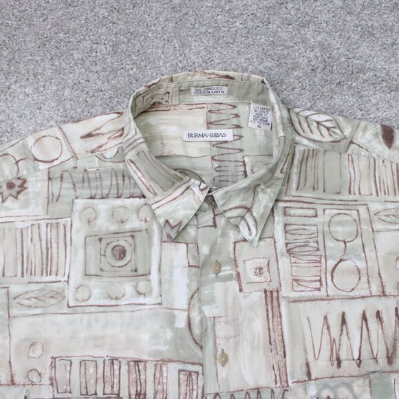 Burma Bibas Shirt Mens XL Beige Geometric 60 Singles Cotton Lawn S/S Button Up - Picture 6 of 14